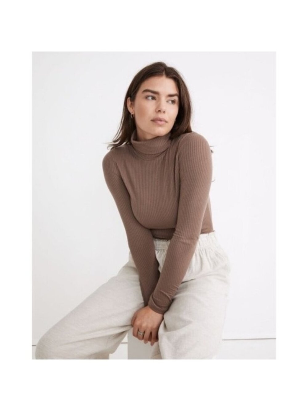 Madewell Ribbed Turtleneck Long Sleeve Top Brown Size Large L‎ Minimalist Layer
